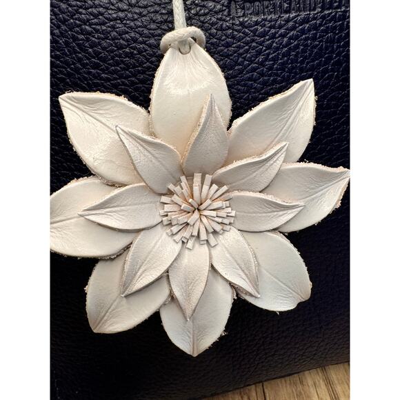 Christmas White Poinsettia Purse Charm Genuine Leather Christmas Holiday Charm - Picture 2 of 7